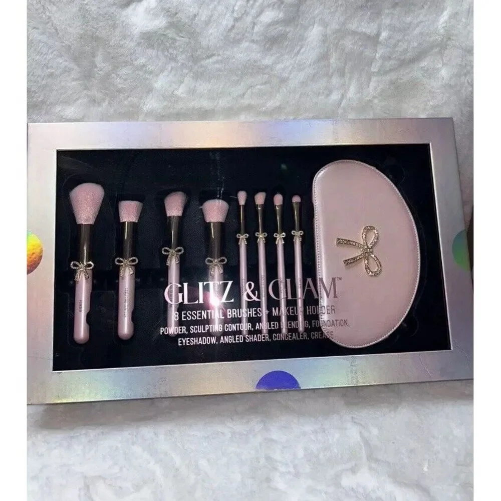 Glitz And Glam Pink Bow Makeup Brush Set‎ New Rare Christmas